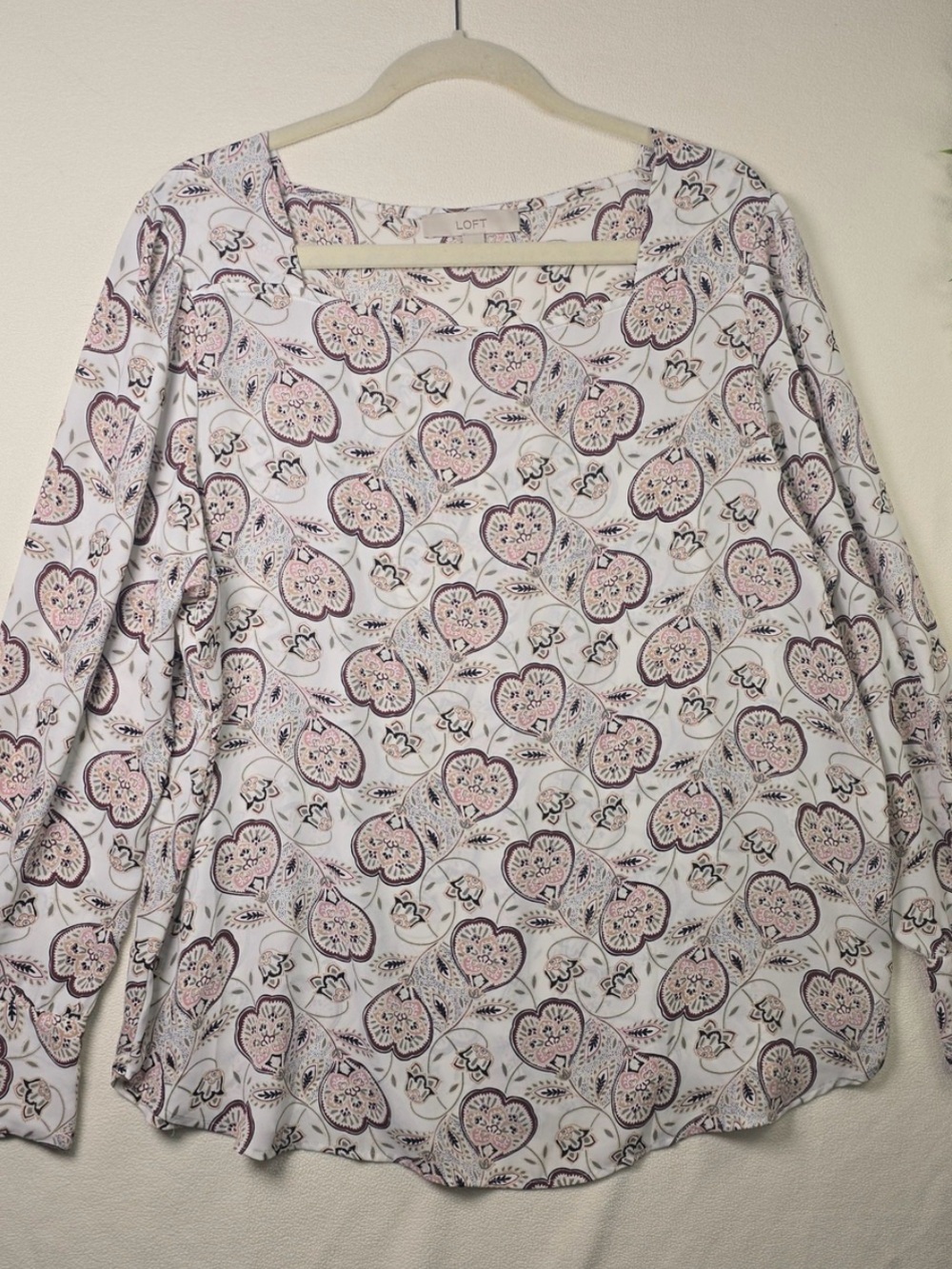 LOFT Pink Floral Print Long-Sleeve Women's Top Sz XL